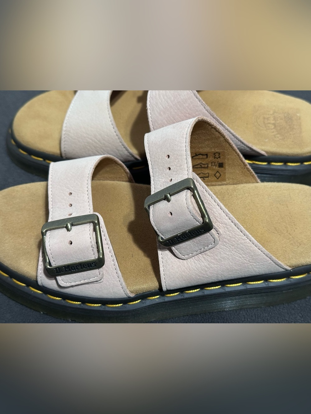 Dr. Martens Josef slide sandals in a Powder Pink Suede Double-Buckle Slide - Picture 5 of 9
